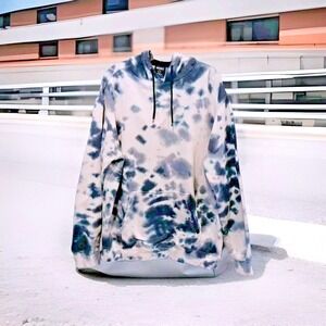 Tie Dye Hoodie Pullover Womens Large White Black Jacket Front Pocket by Monument